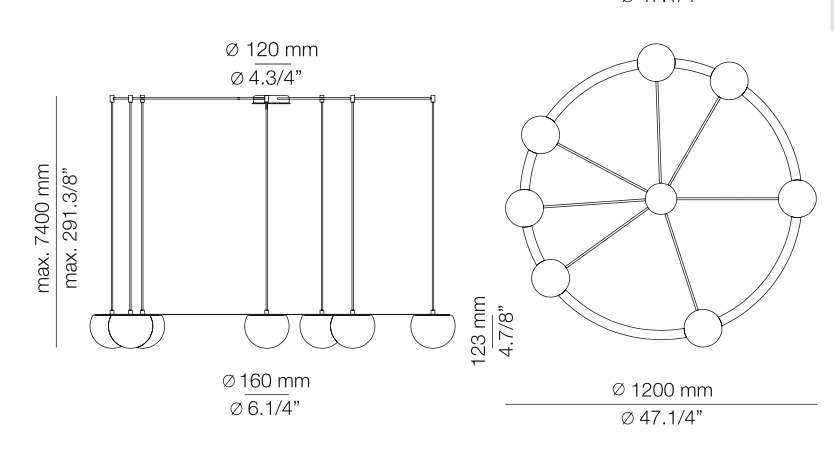 Circ Round Ceiling, 7 Lights, White Glass with Black Hardware, Recessed Mount, LED, Triac Dim, IP20