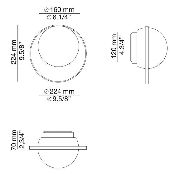 Circ Wall Light, White Glass with Black Ring, LED, Triac Dim, IP20