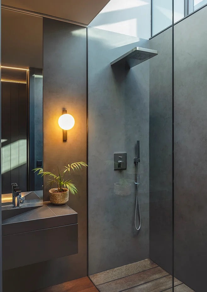 Circ Wall Light, White Glass with Satin Gold Strap, LED, Triac Dim, IP44