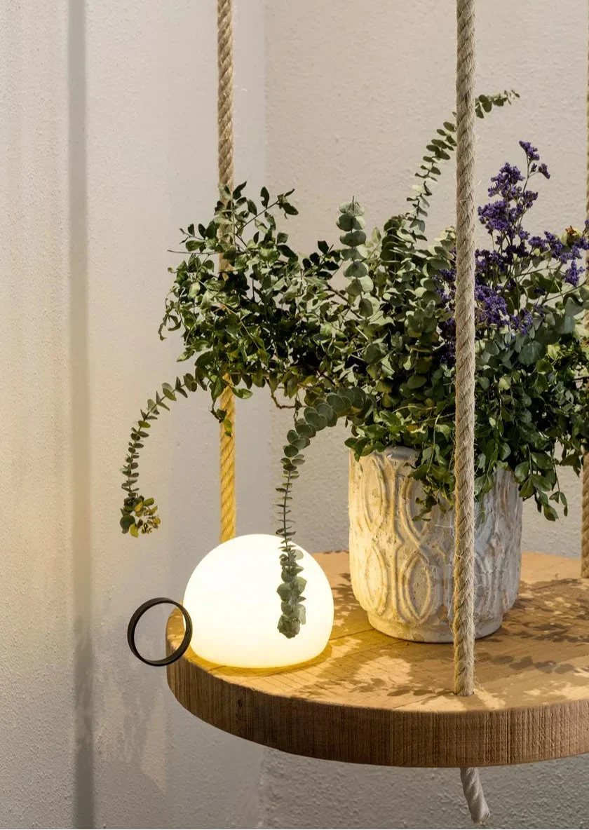 Circ Wireless Table Lamp, Poly Shade with Large Gold Ring, LED, IP67 INDOOR ONLY