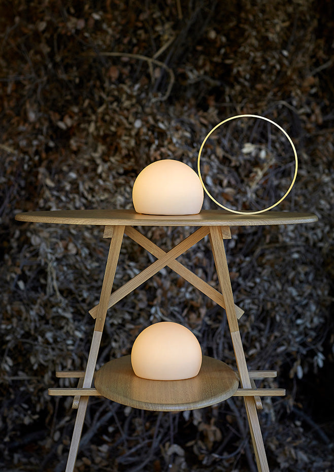 Circ Wireless Table Lamp, Poly Shade with Large Gold Ring, LED, IP67 INDOOR ONLY