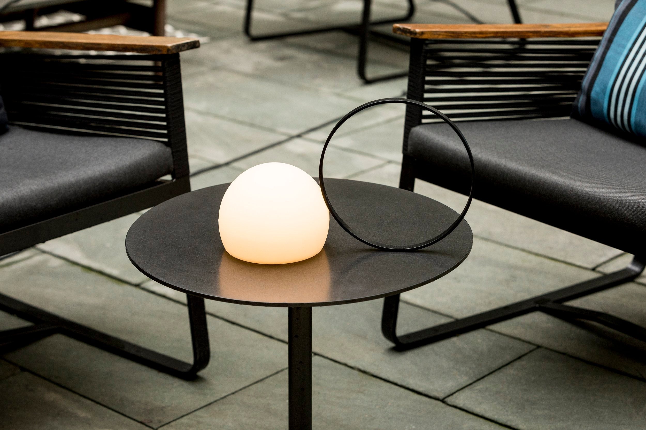 Circ Wireless Table Lamp, Poly Shade with Large Gold Ring, LED, IP67 INDOOR ONLY