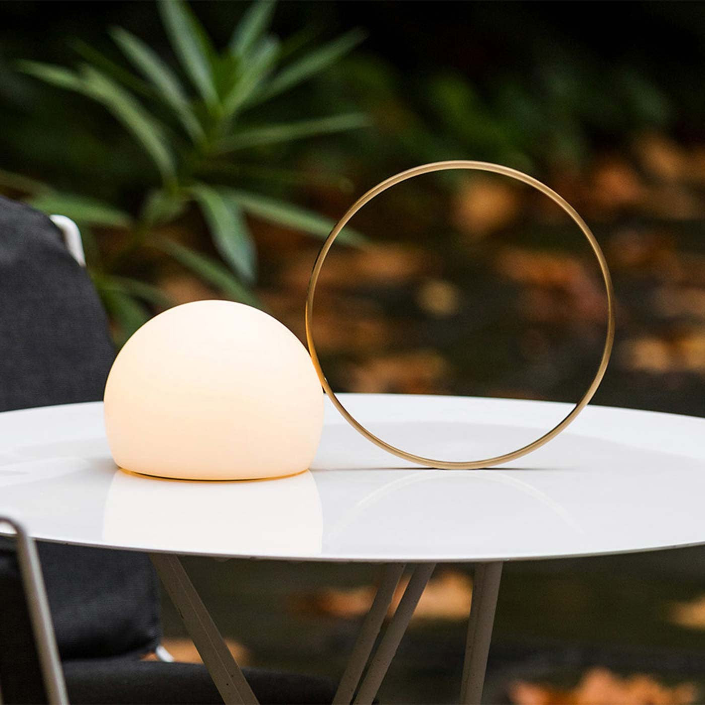Circ Wireless Table Lamp, Poly Shade with Large Black Ring, LED, IP67