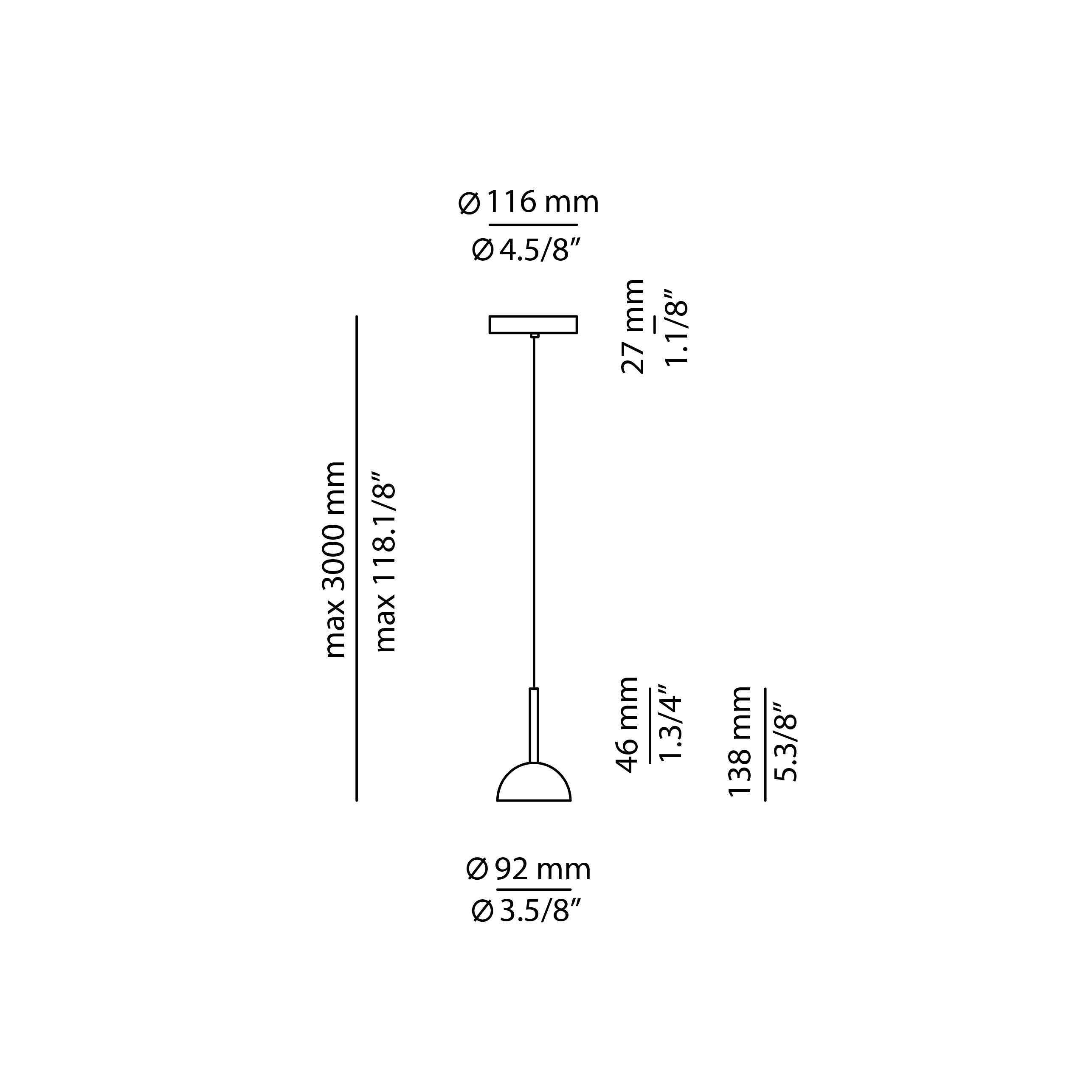 Cupolina Pendant, Black, LED, Surface Mount, On/Off, IP20