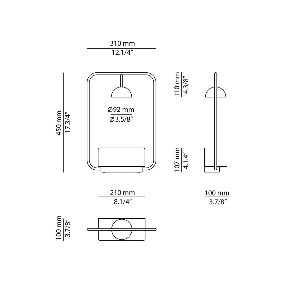 Cupolina Wall Light, White, LED, On/Off, IP20