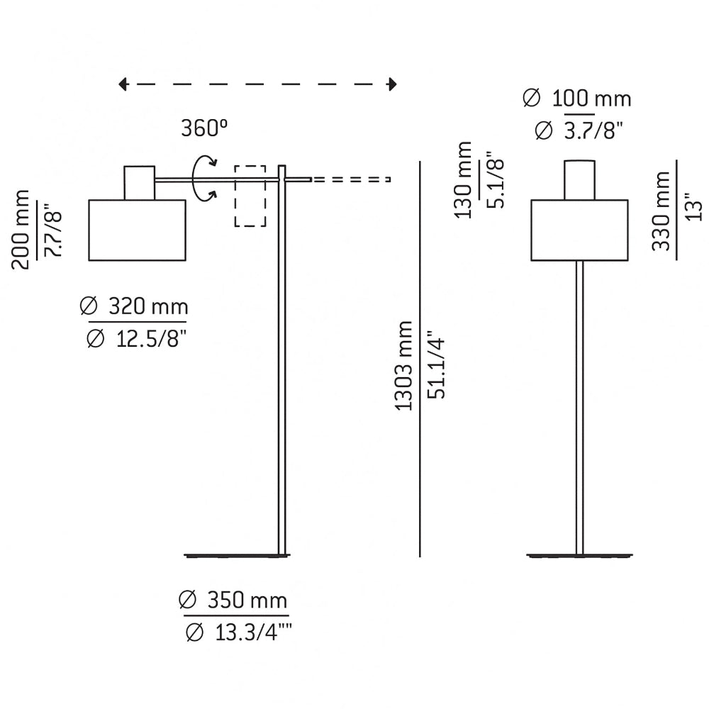 Cyls Reading Floor Lamp with Shade, Black, Adjustable, E27, IP20
