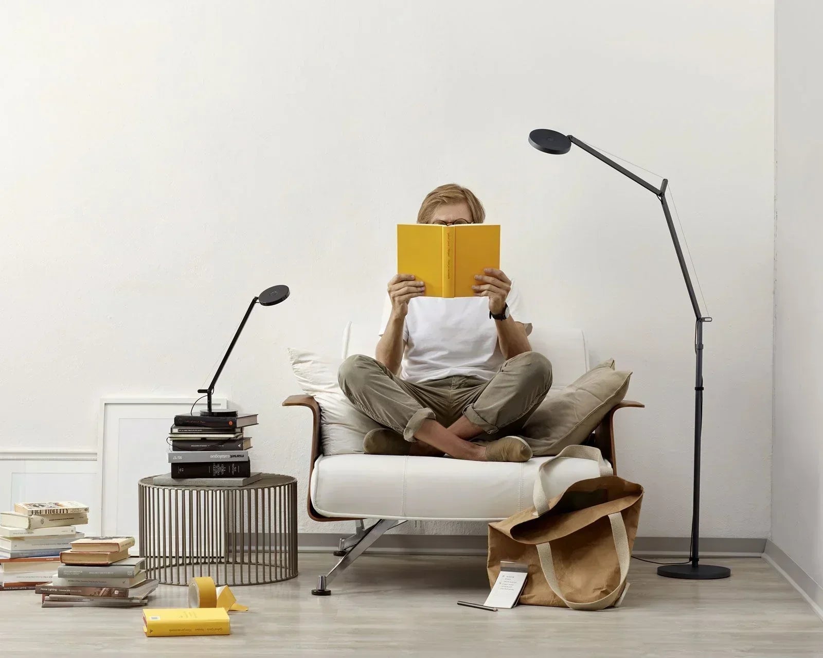 Demetra Adjustable Reading Floor Lamp, White, LED, Touch Dimmer, IP20