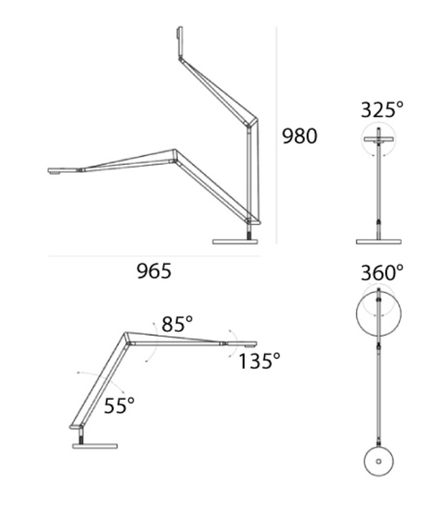 Demetra 2 Arm Adjustable Reading Table Lamp, White, LED, Touch Dimmer, IP20