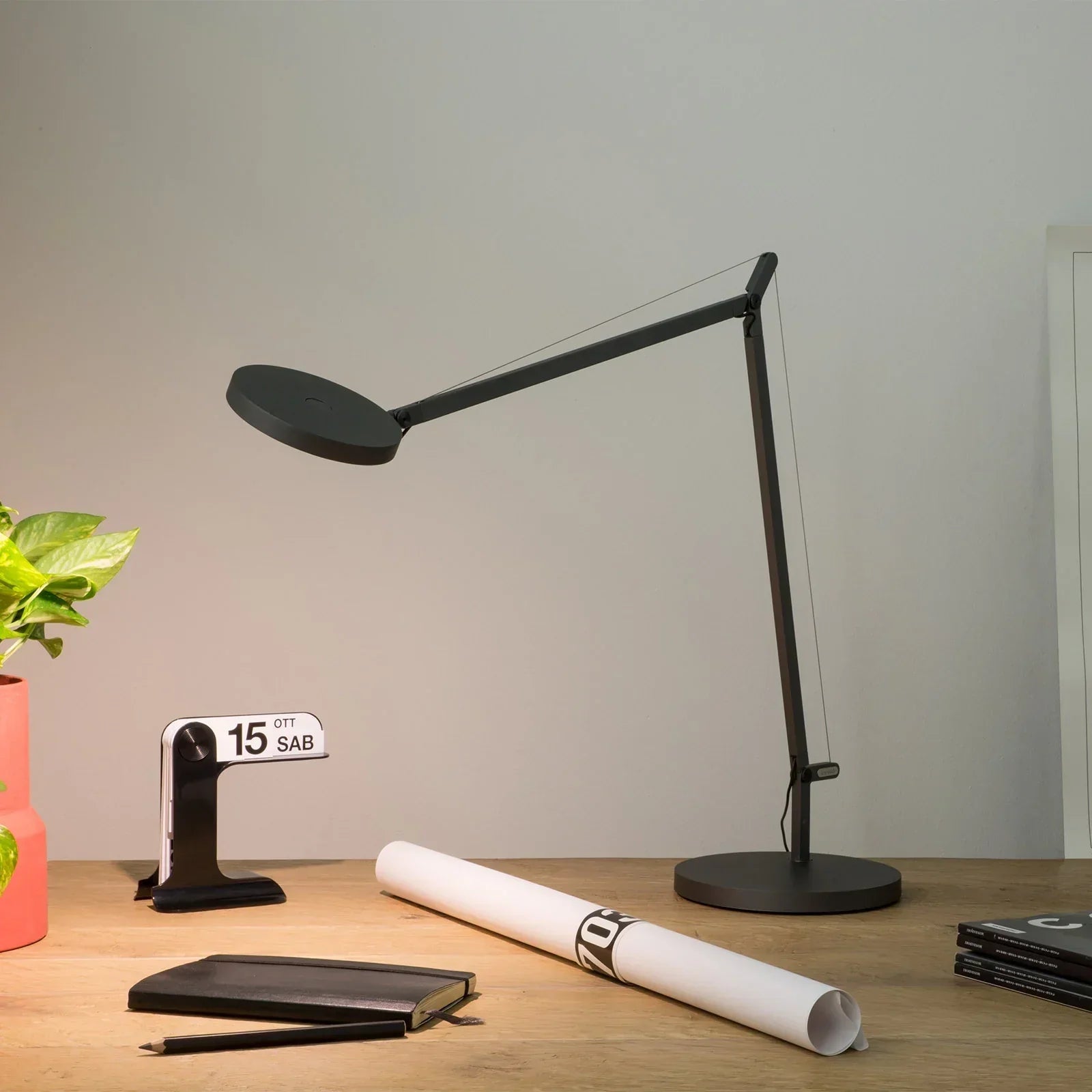Demetra 2 Arm Adjustable Reading Table Lamp, Anthracite, LED, Touch Dimmer, IP20